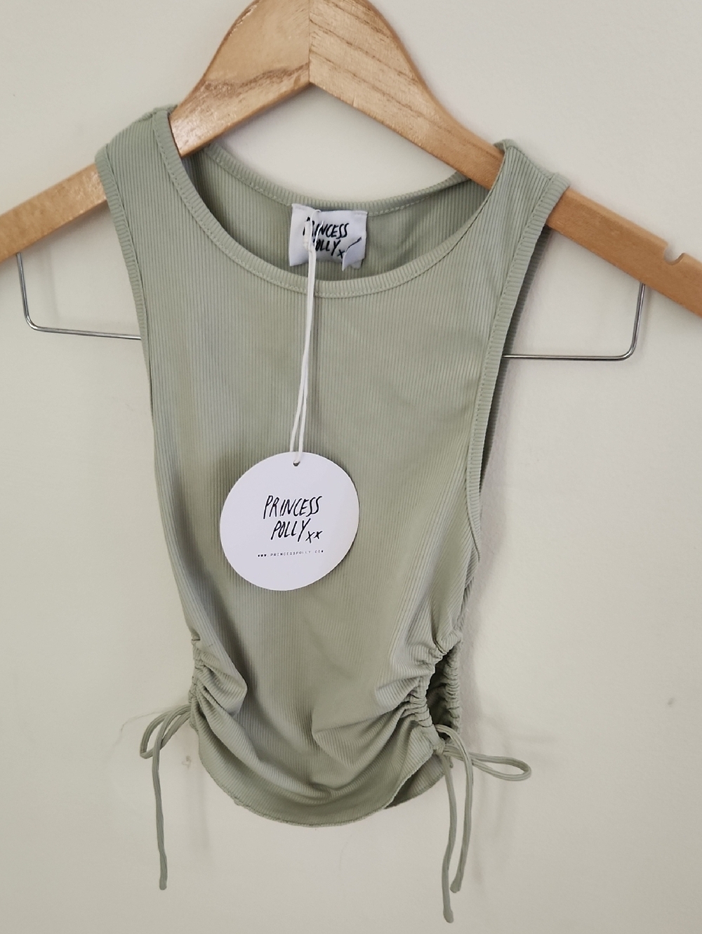 NWT Princess Polly Light Sage Ribbed Side-Tie Tank Samara US Size 4